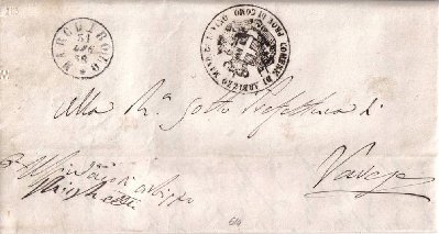 Regno d'Italia.<br /><br />Lettera in franchigia da MARCHIROLO 31 LUG 1868 per Varese.